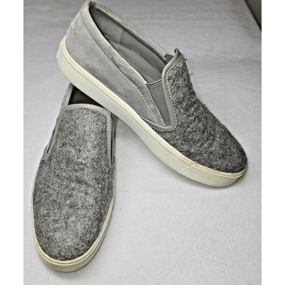 Vince Knit Leather Sneakers Gray Slip-On Shoes Textured Casual Preppy Womens 7.5